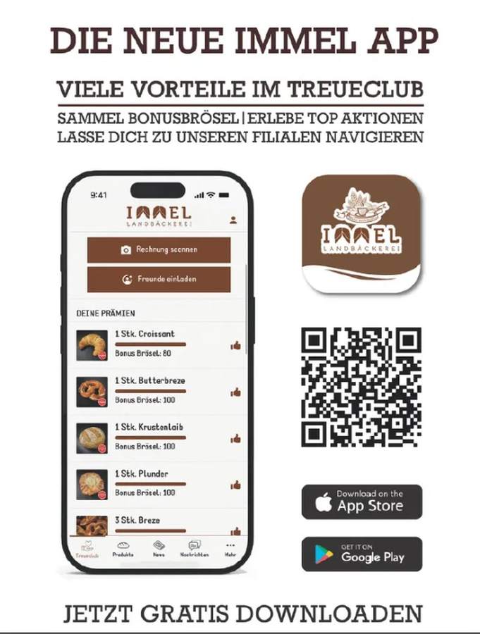 Die neue Immel App: Treueclub mit Bonusbrösel, QR-Code zum Download